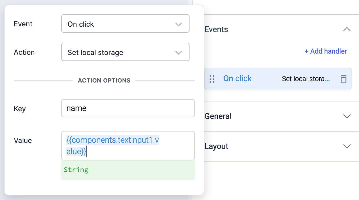 ToolJet - Action reference -Set local storage sample app