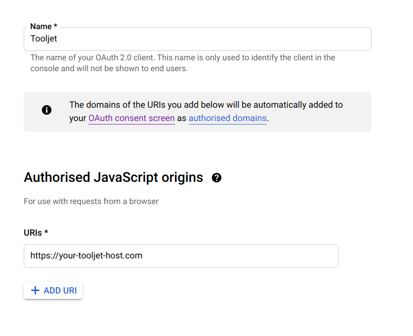 ToolJet - authorized domain