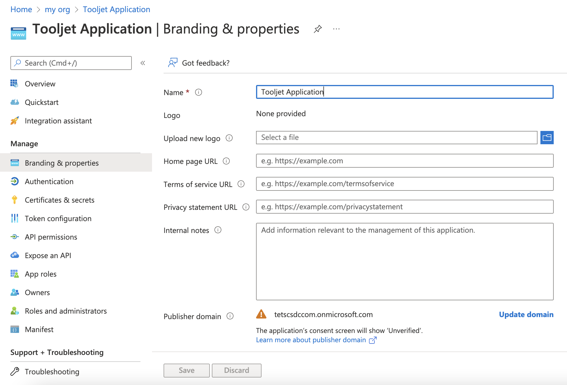 ToolJet - AzureAD app registration