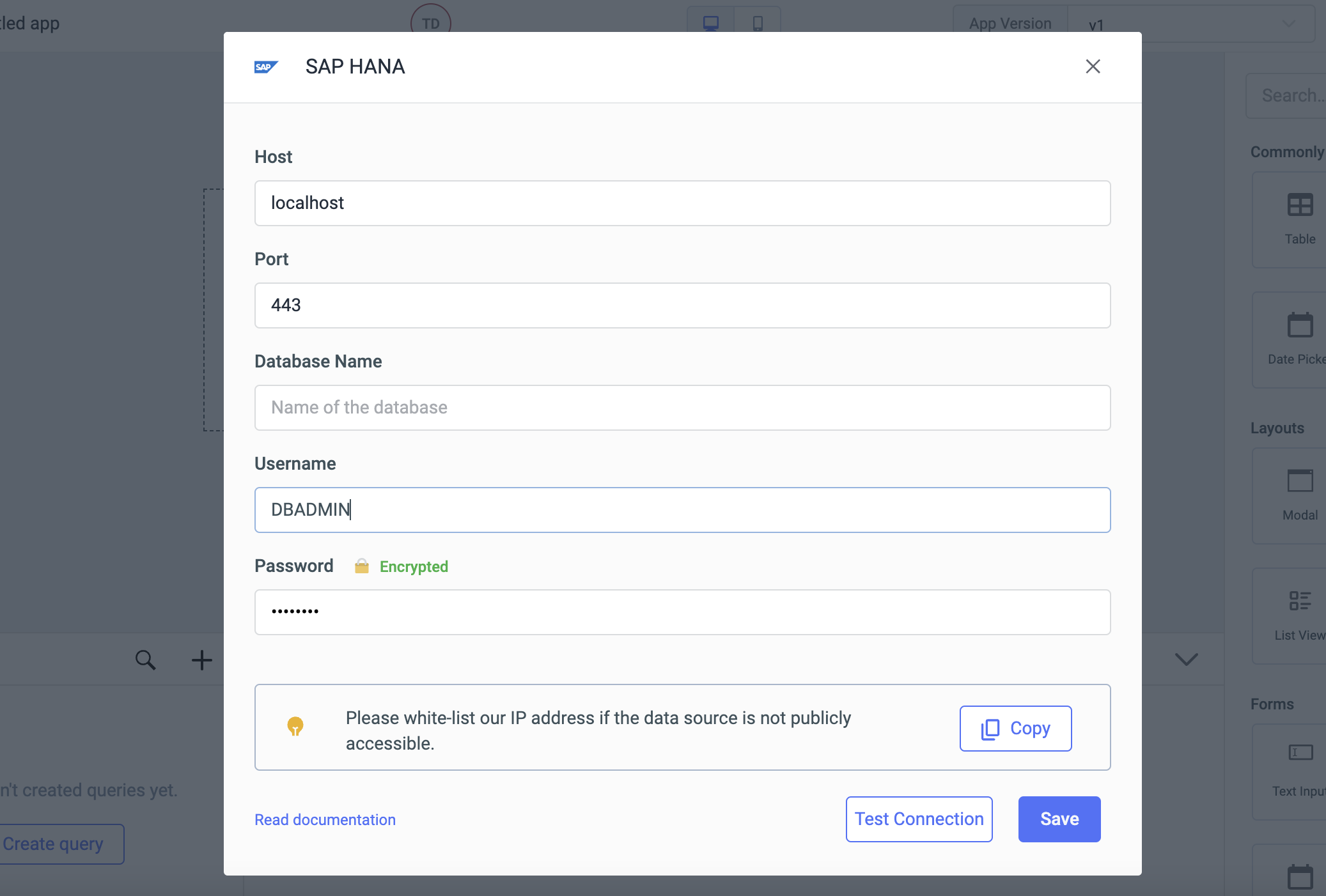 ToolJet - Data source - SAP HANA