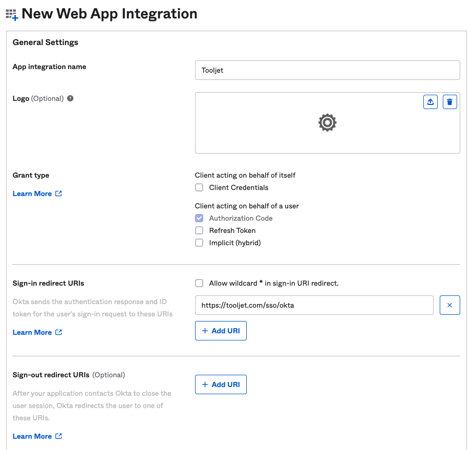 ToolJet - Okta create application