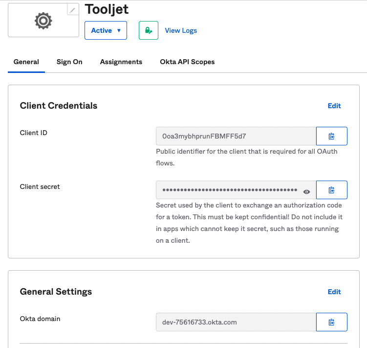 ToolJet - Okta create application