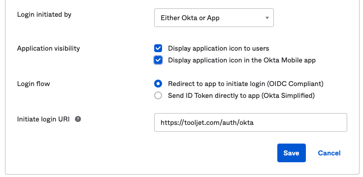 ToolJet - Okta create application