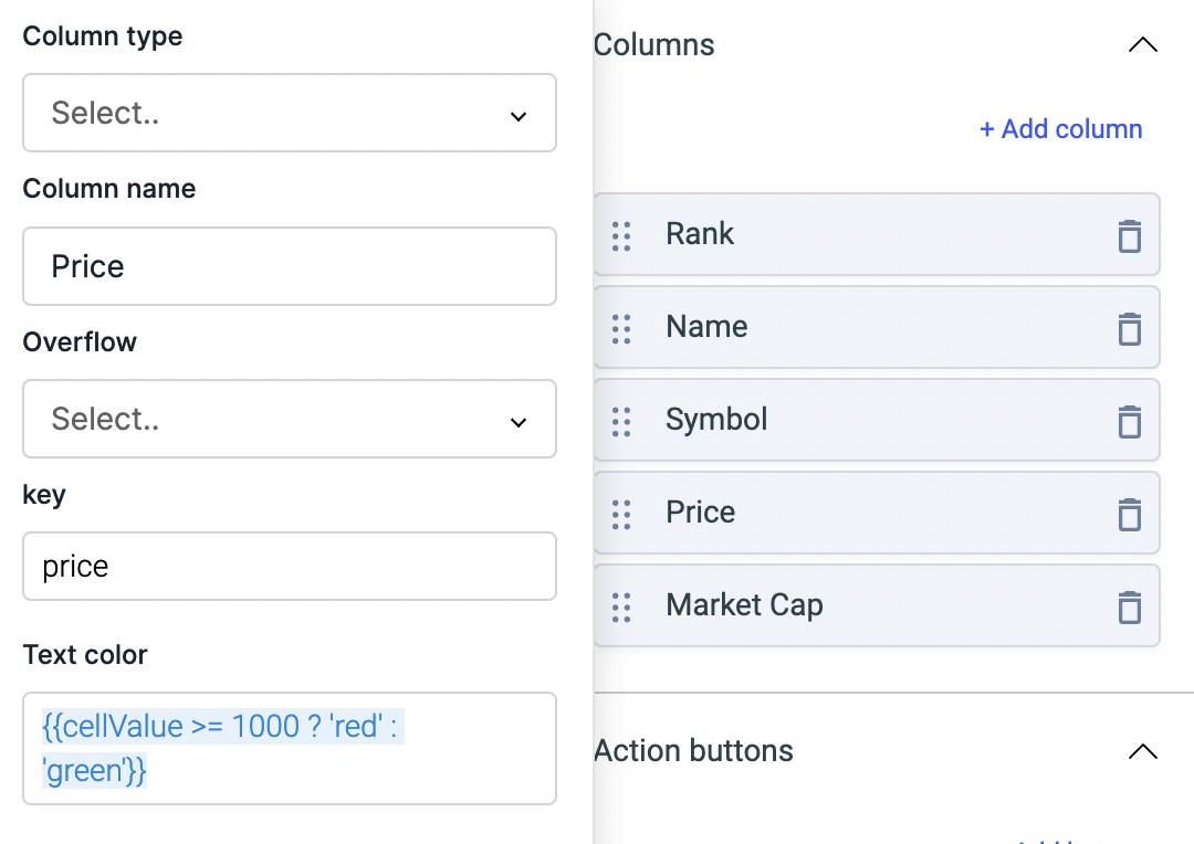 ToolJet - How To - Change text color in columns of the table