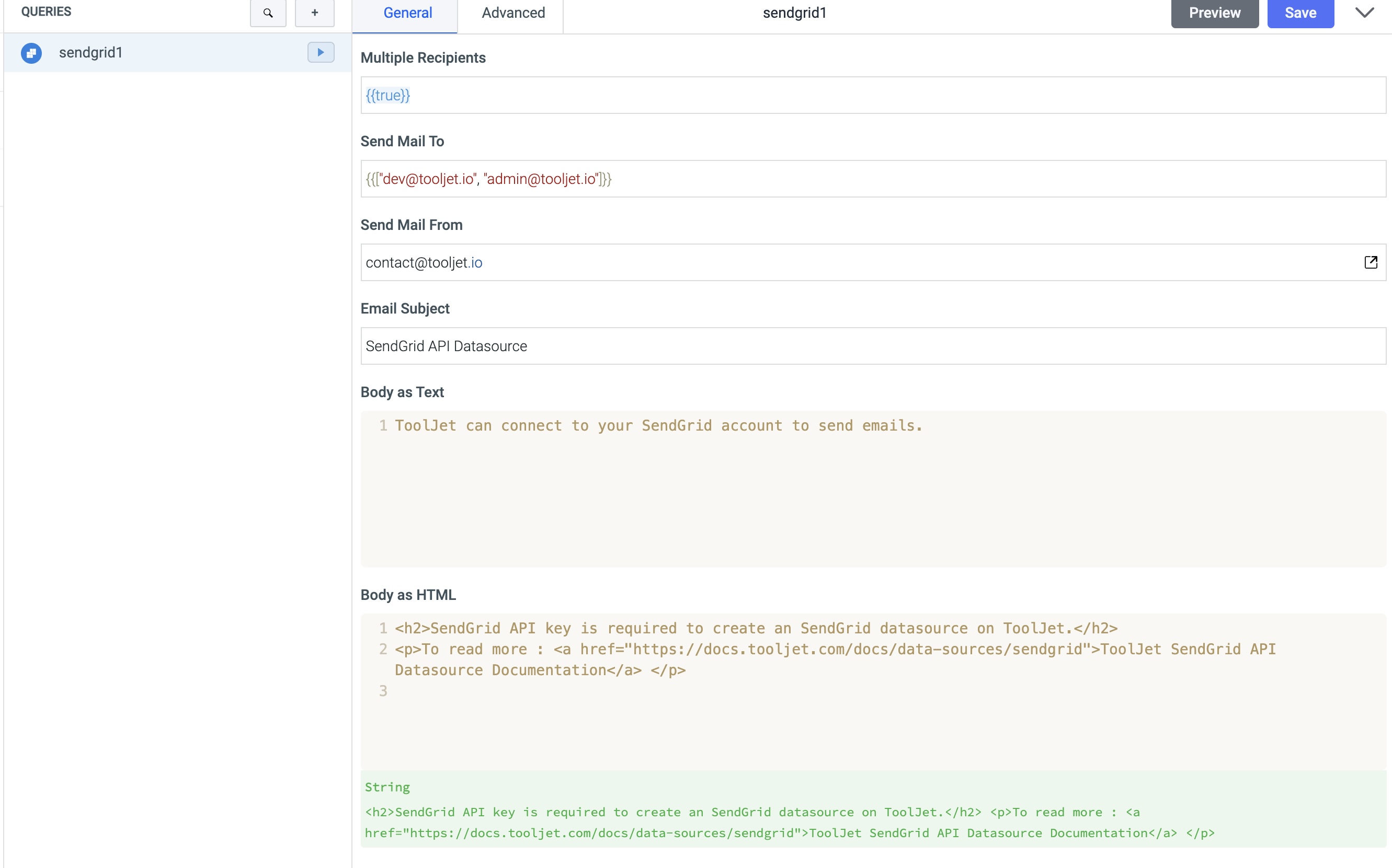 ToolJet - Query SendGrid