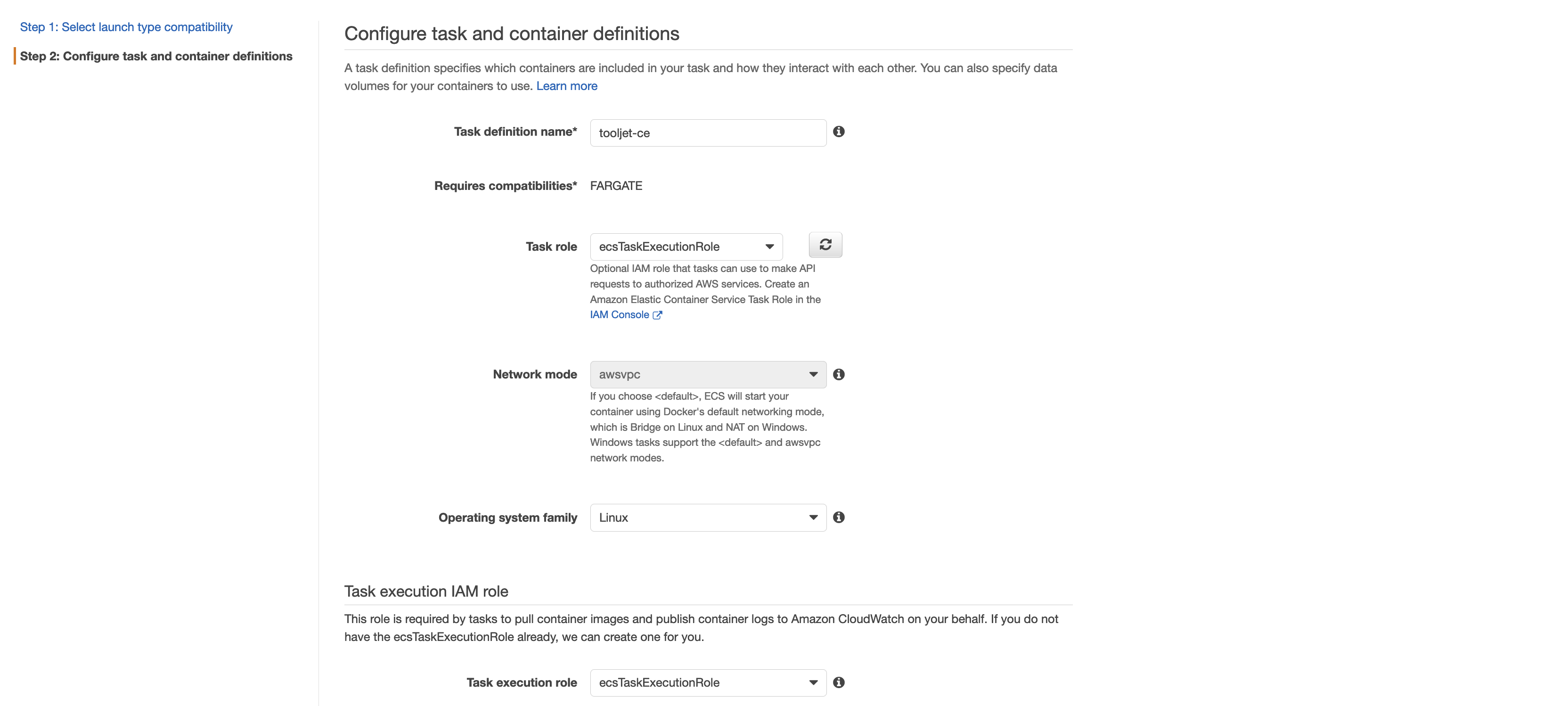 task definition config