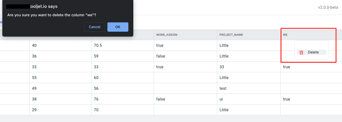 ToolJet Database editor