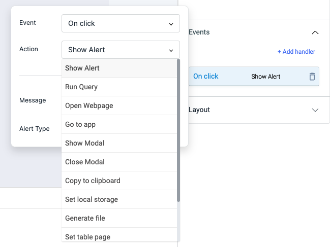 ToolJet - Widget Reference - Button Events List