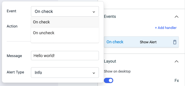 ToolJet - Widget Reference - Checkbox