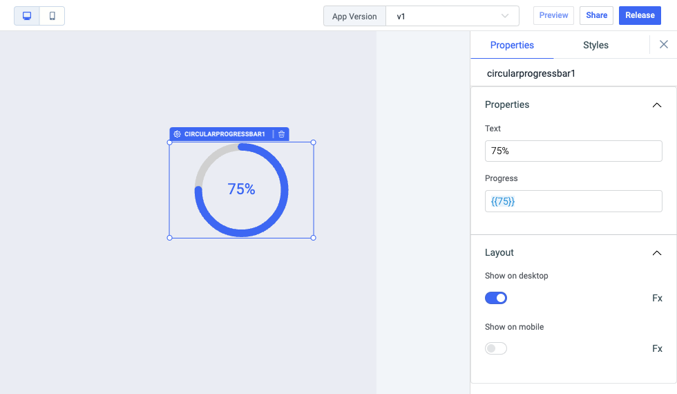 ToolJet - Widget Reference - Circular progress bar