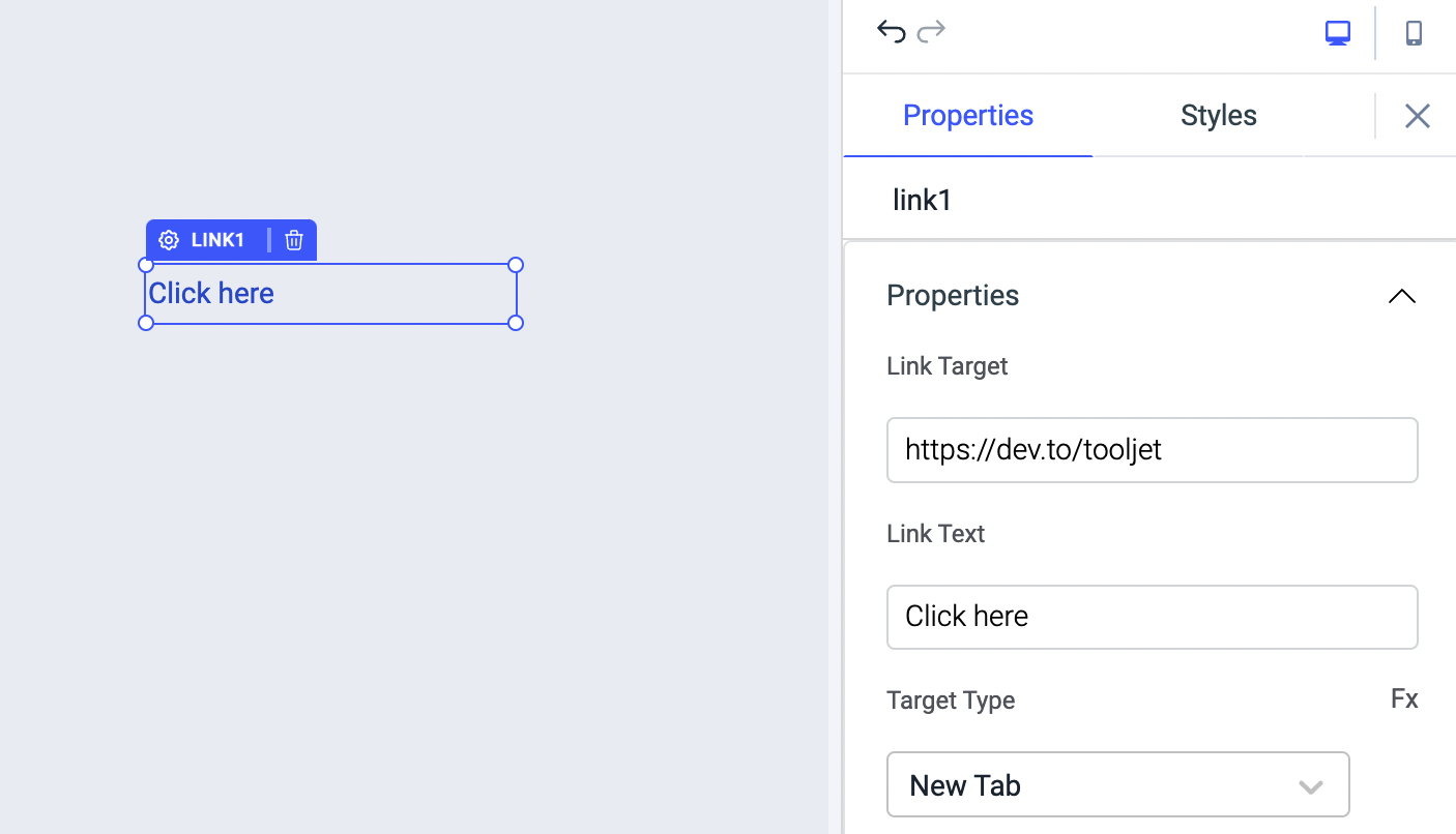 ToolJet - Widget - Link