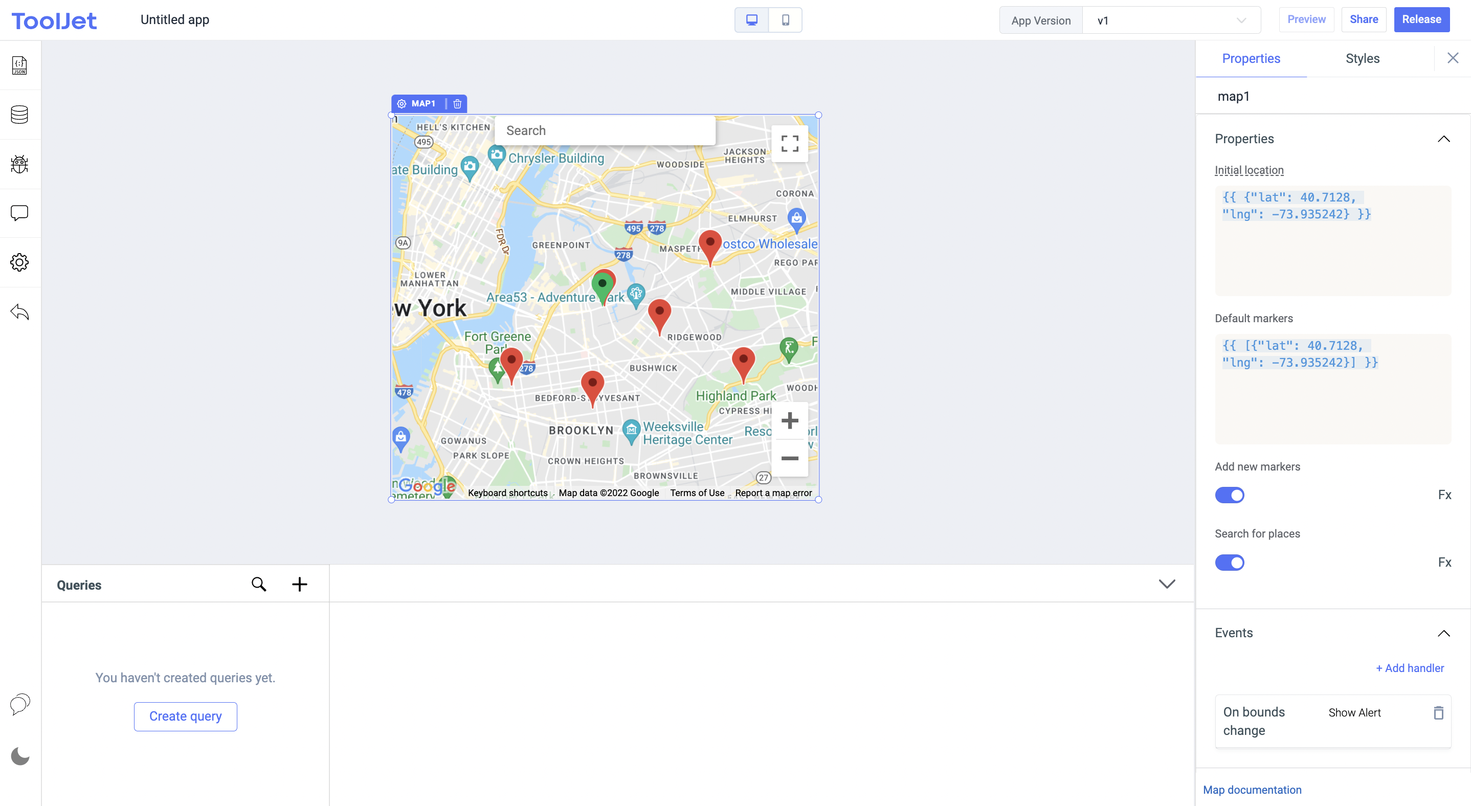 ToolJet - Widget Reference - Map