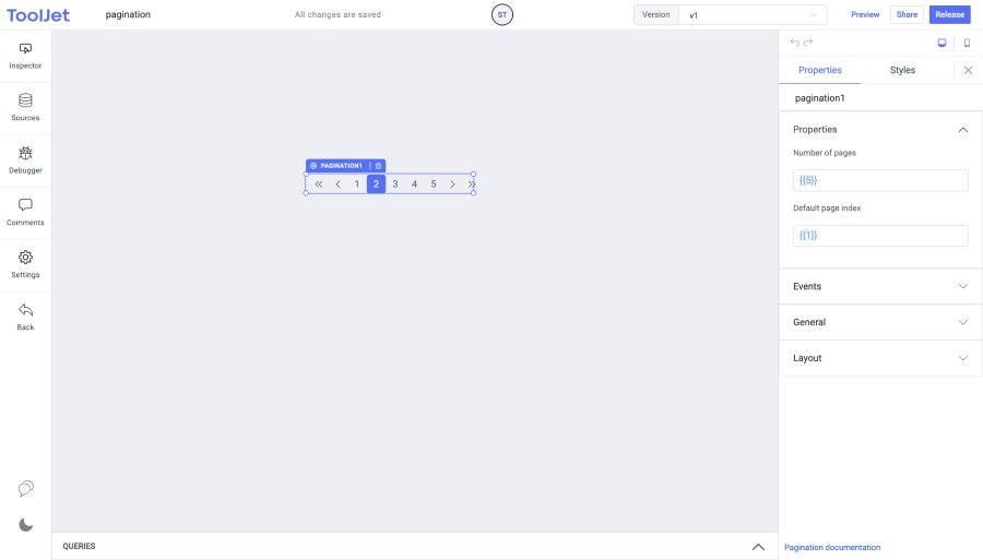 ToolJet - Widget Reference - Pagination