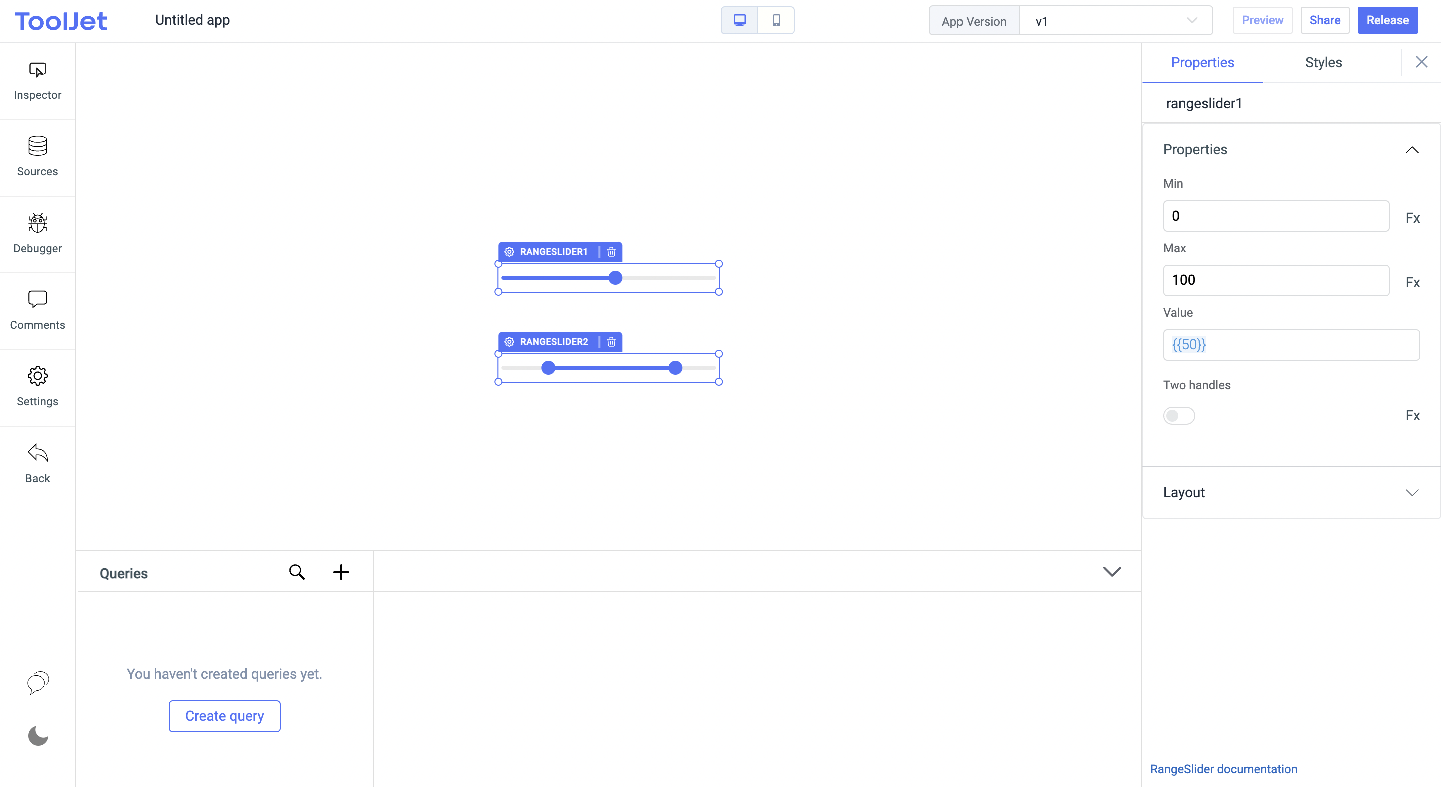 ToolJet - Widget Reference - Range Slider