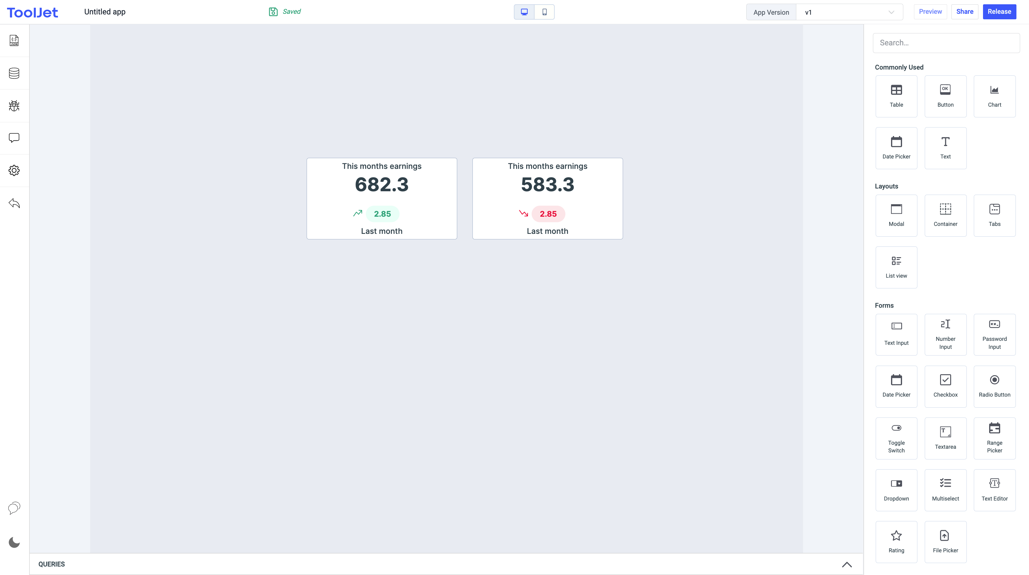 ToolJet - Widget Reference - Statistics