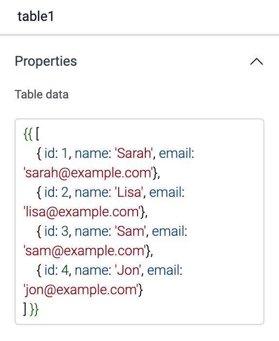 ToolJet - Widget Reference - Table